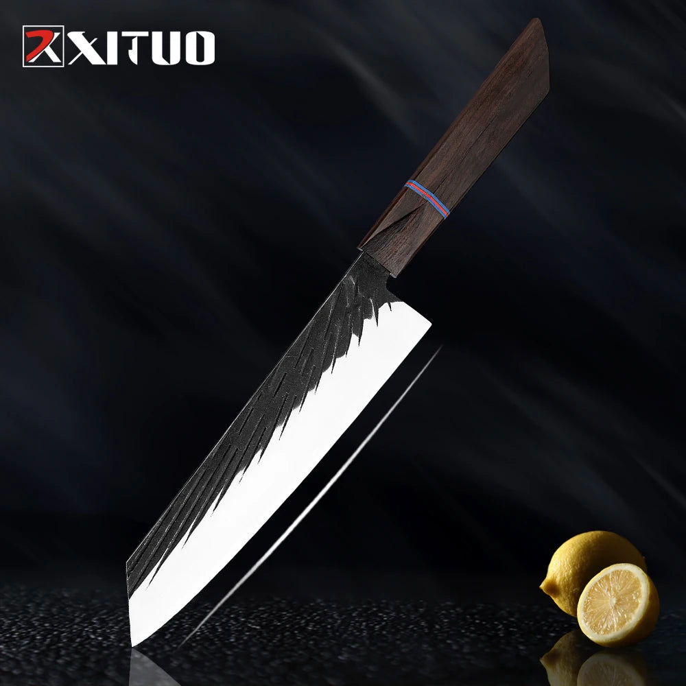 XITUO High Carbon Kitchen Knives Handmade Forged Japanese Sharp Chef Knife Set Cleaver Kiritsuke Santoku Utility Paring Knife - Action Outdoors Kiwi