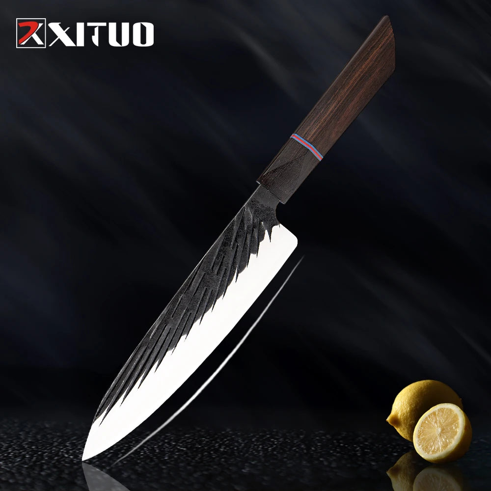 XITUO High Carbon Kitchen Knives Handmade Forged Japanese Sharp Chef Knife Set Cleaver Kiritsuke Santoku Utility Paring Knife - Action Outdoors Kiwi
