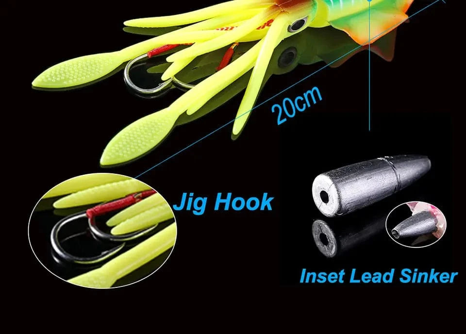 SUNMILE Fishing Soft Squid Lure 20g/60g/80g/100g/120g/150g Luminous/UV Squid Jig Fishing Lures For Sea Fishing Wobbler Bait - Action Outdoors Kiwi