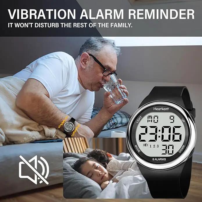 Hearkent Atomic Watch with Vibrating 8 Alarms by Eldertech