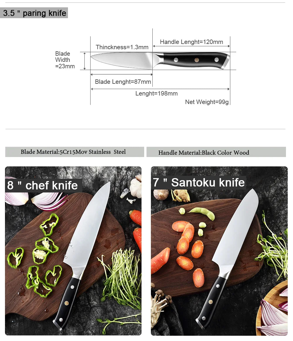 XITUO German Stainless Steel Kitchen Knife 1-7PCS Chef Knife Sharp Santoku Knife Cleaver Paring Knives Boning knife Cooking Tool - Action Outdoors Kiwi