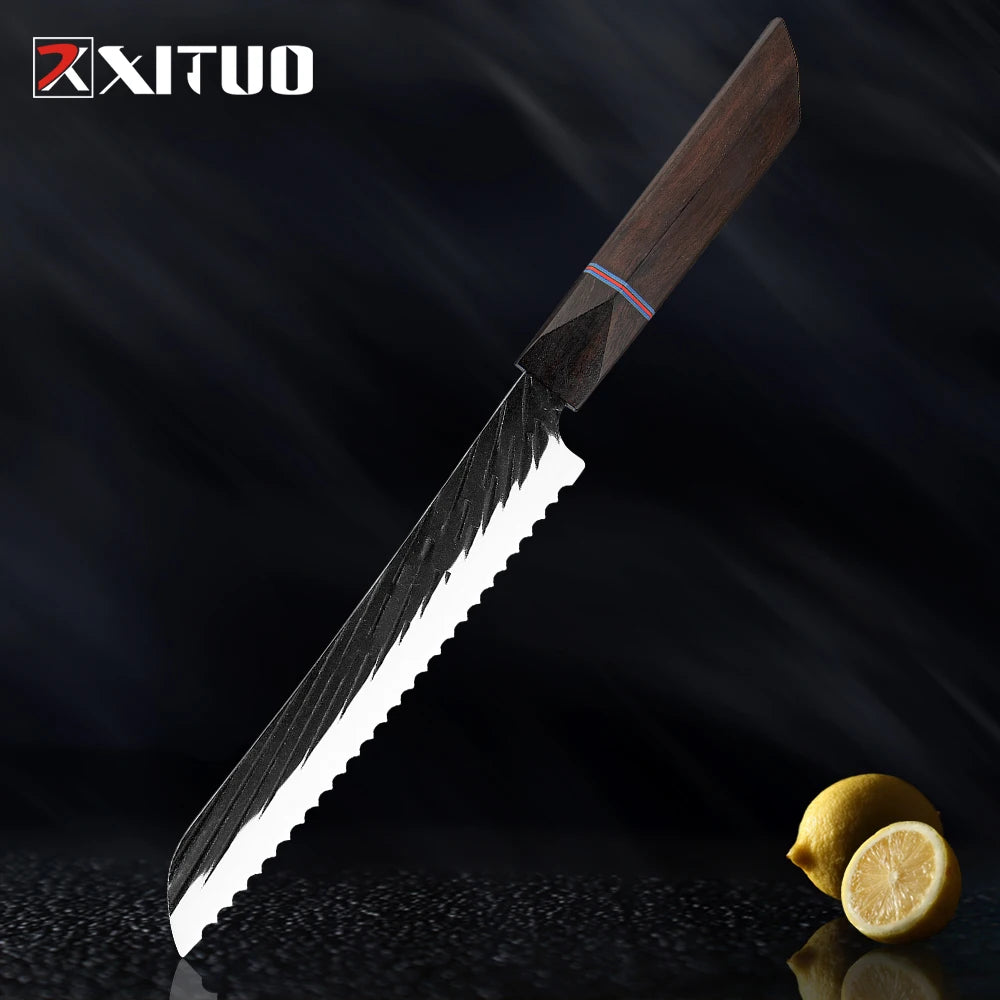 XITUO High Carbon Kitchen Knives Handmade Forged Japanese Sharp Chef Knife Set Cleaver Kiritsuke Santoku Utility Paring Knife - Action Outdoors Kiwi