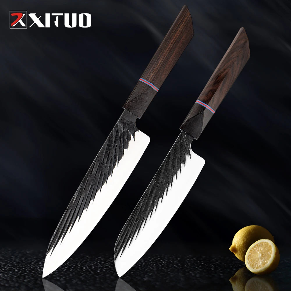 XITUO High Carbon Kitchen Knives Handmade Forged Japanese Sharp Chef Knife Set Cleaver Kiritsuke Santoku Utility Paring Knife - Action Outdoors Kiwi