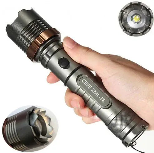 T6 LED Tactical Flashlight - Adjustable Focus Rechargeable Torch with 5 Modes by Mead's Supply & Equipment Outfitters limited