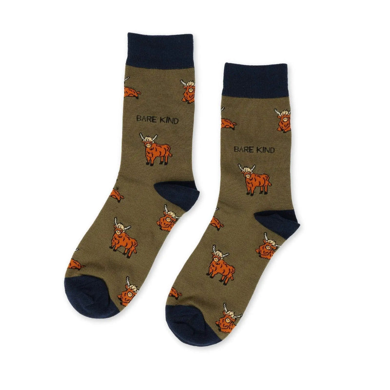 Save the Green Highland Cow Bamboo Socks by Barekind NZ