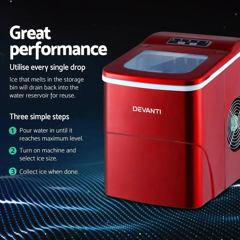 SportZone.co.nz Appliances > Kitchen Appliances > Ice Makers Devanti 12kg Ice Maker Machine Red Devanti 12kg Ice Maker Machine Red