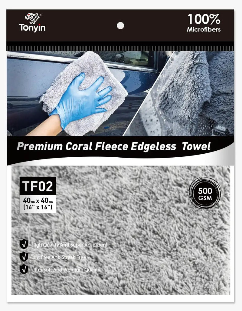 TONYIN GENERAL PURPOSE CORAL FLEECE MICROFIBRE TOWEL 500GSM (LASER CUT SEAMLESS) by Racing Pro NZ Ltd
