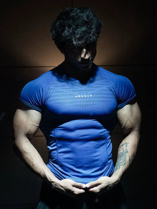 Power Seamless T-shirt Blue/Logo by Fuaark Nz