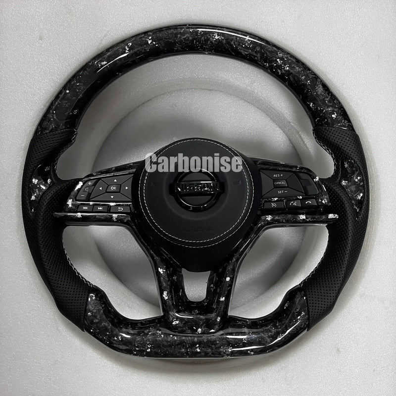 Nissan Steering Wheel (Forged Carbon Fiber+Perforated Leather) by CARBONISE