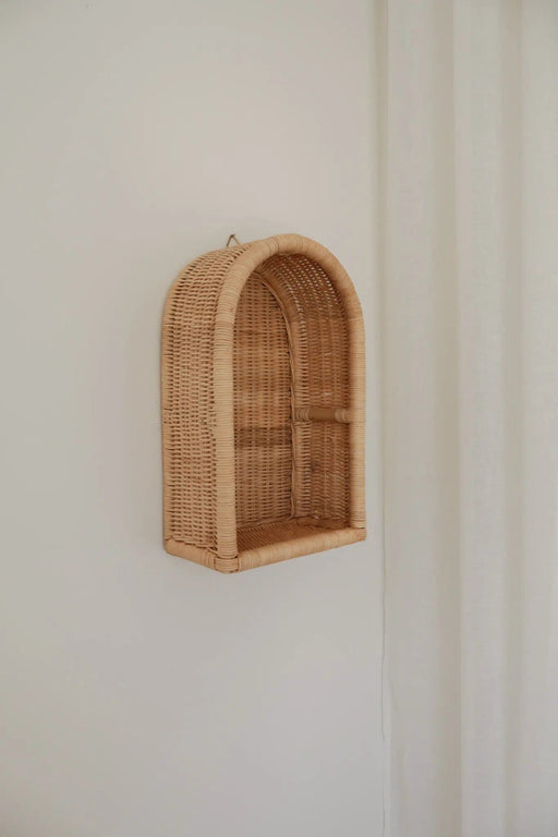 Inkah Limited Natural Woven Rattan Arch Wall Shelf For Boho Decor Natural Woven Rattan Arch Wall Shelf for Boho Decor