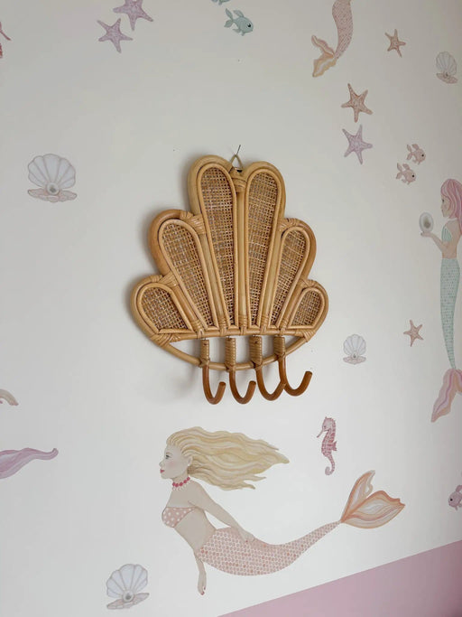 Inkah Limited Rattan Clam Shell Wall Hook With 4 Hooks Coastal Decor Rattan Clam Shell Wall Hook With Four Hooks