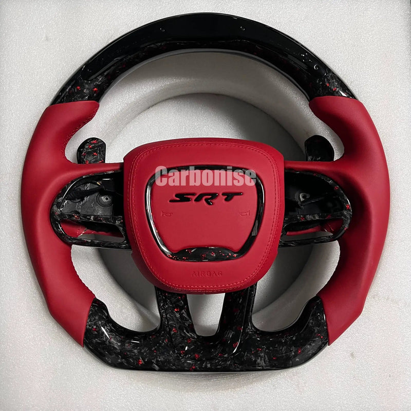 Dodge Steering Wheel(Forged Carbon Fiber+Smooth Leather) #06 by CARBONISE