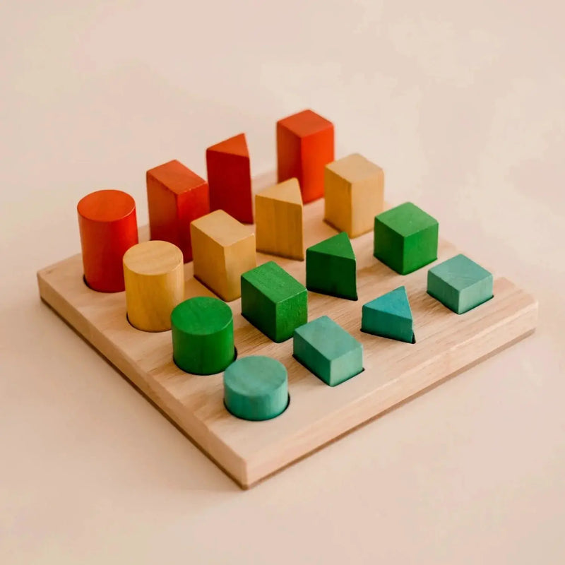 Wooden Shape and Size Sorting Board - QToys | Wooden Toy NZ by Curious Moonbeam