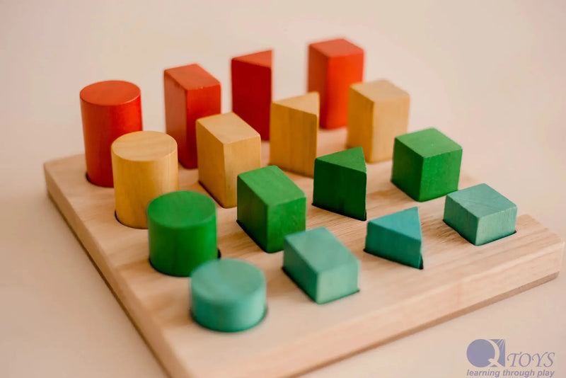 Wooden Shape and Size Sorting Board - QToys | Wooden Toy NZ by Curious Moonbeam