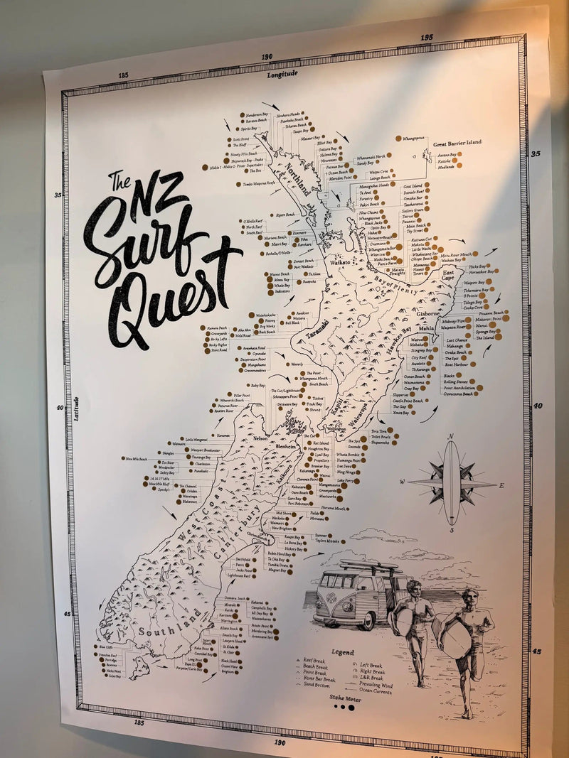 NZ Surf Quest Map by Moana SUP and Surf
