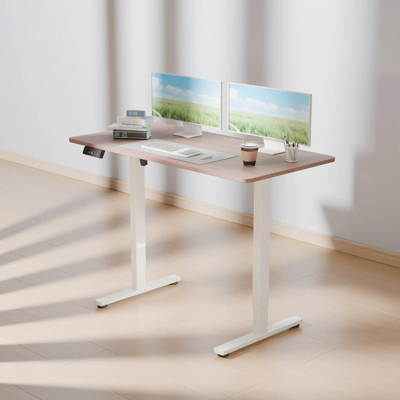 Electra Ergo Single Motor Sit Stand Desk Walnut with White Legs 1.2m by sue-e furniture