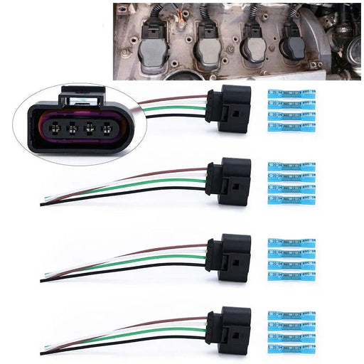 Full set Ignition Coil Connector Harness Wiring Plug Suitable for VW / Audi A3 A4 A5 A6 A8 TT VW Golf Jetta Passat Touareg 1J0973724 4B0973724 by JBH AUTO PARTS