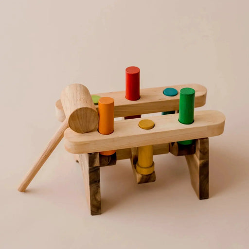 Wooden Pound A Peg Bench - QToys | Montessori Wooden Toy NZ by Curious Moonbeam