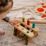 Wooden Pound A Peg Bench - QToys | Montessori Wooden Toy NZ by Curious Moonbeam