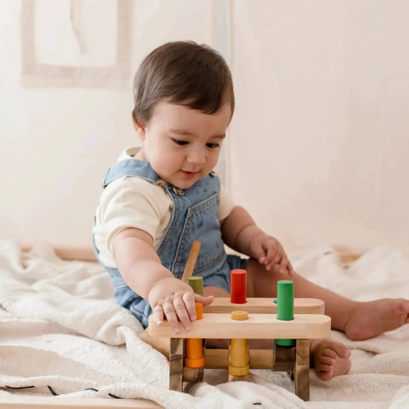 Wooden Pound A Peg Bench - QToys | Montessori Wooden Toy NZ by Curious Moonbeam