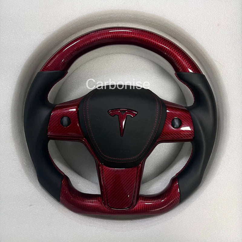 Tesla Steering Wheel (Carbon Fiber+Smooth Leather)#06 by CARBONISE
