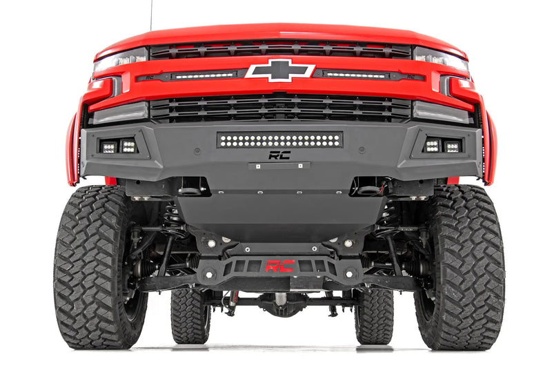 High Clearance Front Bumper LED Lights & Skid Plate Chevy Silverado 1500 (19-22) by Magwarehouse.com