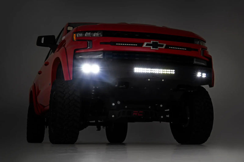 High Clearance Front Bumper LED Lights & Skid Plate Chevy Silverado 1500 (19-22) by Magwarehouse.com