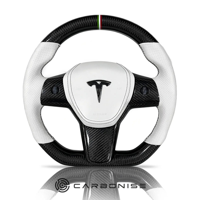 Tesla Steering Wheel (Carbon Fiber+Perforated Leather) #07 by CARBONISE
