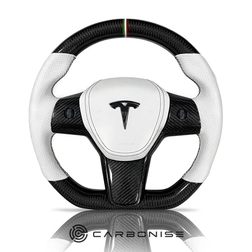 Tesla Steering Wheel (Carbon Fiber+Perforated Leather) #07 by CARBONISE