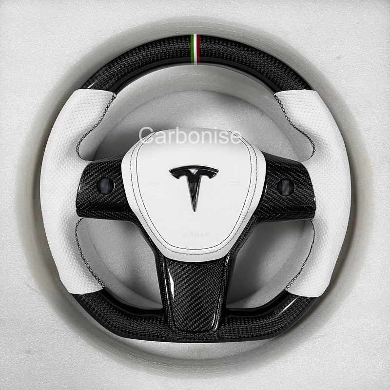 Tesla Steering Wheel (Carbon Fiber+Perforated Leather) #07 by CARBONISE