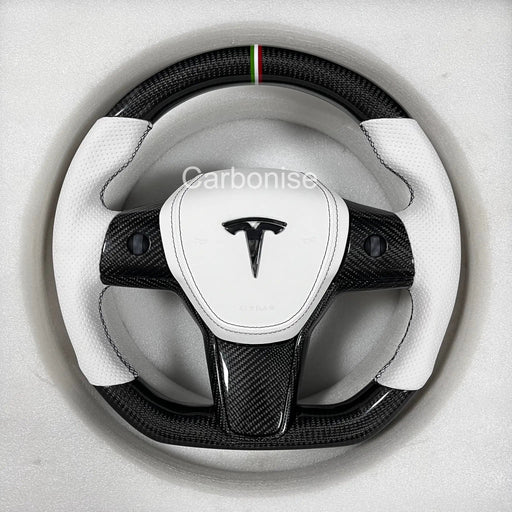 Tesla Steering Wheel (Carbon Fiber+Perforated Leather) #07 by CARBONISE
