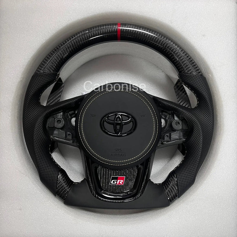 Supra Steering Wheel (Carbon Fiber+Perforated Leather)#13 by CARBONISE