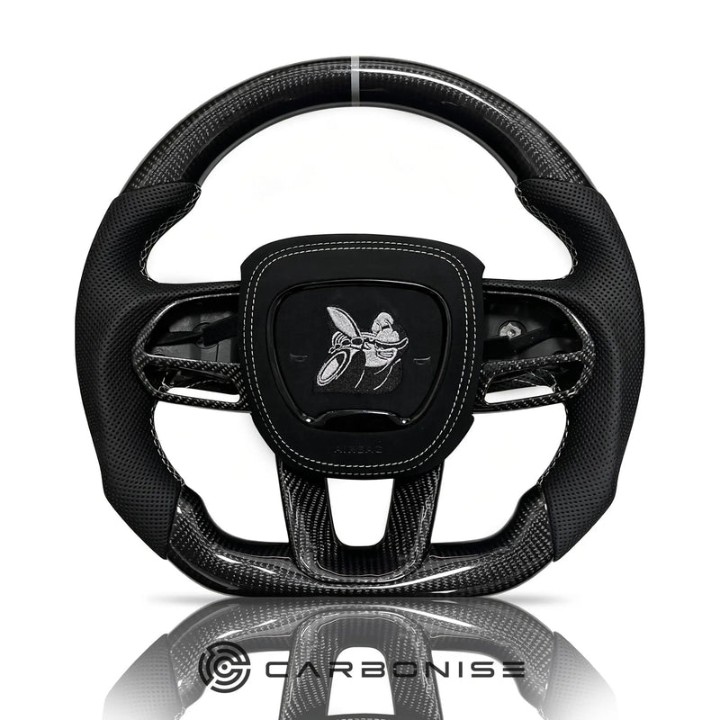 Dodge Steering Wheel(Carbon Fiber+Perforated Leather)#01 by CARBONISE