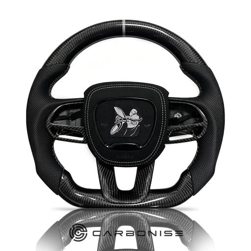 Dodge Steering Wheel(Carbon Fiber+Perforated Leather)#01 by CARBONISE