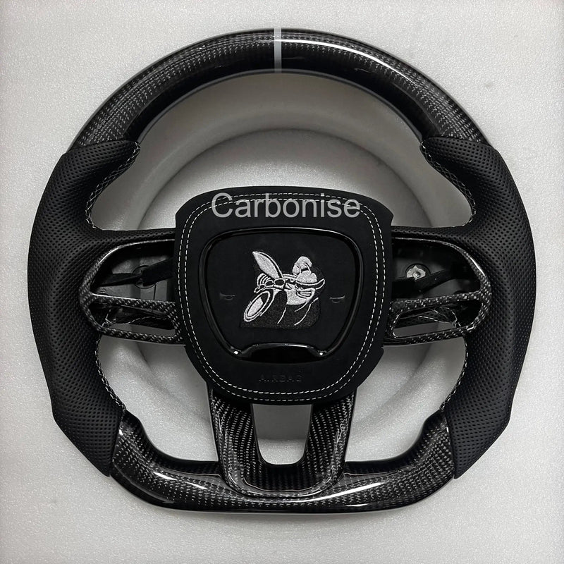 Dodge Steering Wheel(Carbon Fiber+Perforated Leather)#01 by CARBONISE