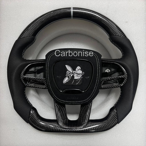 Dodge Steering Wheel(Carbon Fiber+Perforated Leather)#01 by CARBONISE