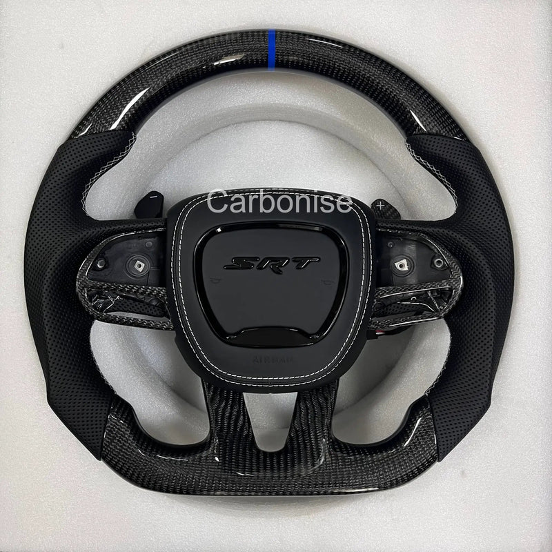 Dodge Steering Wheel(Carbon Fiber+Perforated Leather)#02 by CARBONISE