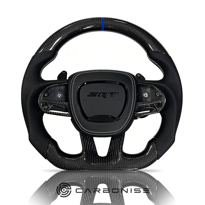 Dodge Steering Wheel(Carbon Fiber+Perforated Leather)#02 by CARBONISE
