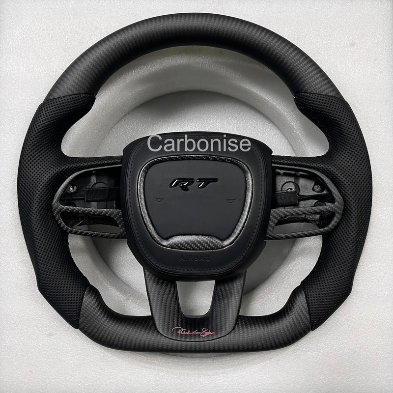 Dodge Steering Wheel(Matt Carbon Fiber+Perforated Leather)#03 by CARBONISE