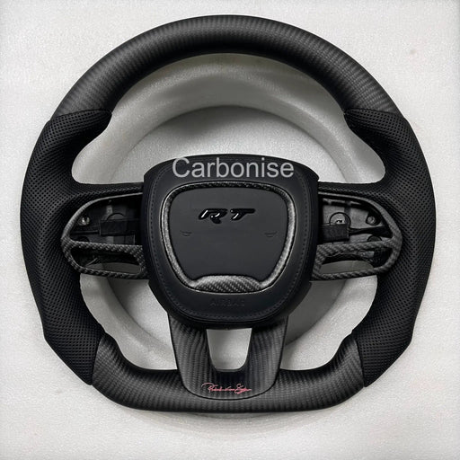 Dodge Steering Wheel(Matt Carbon Fiber+Perforated Leather)#03 by CARBONISE