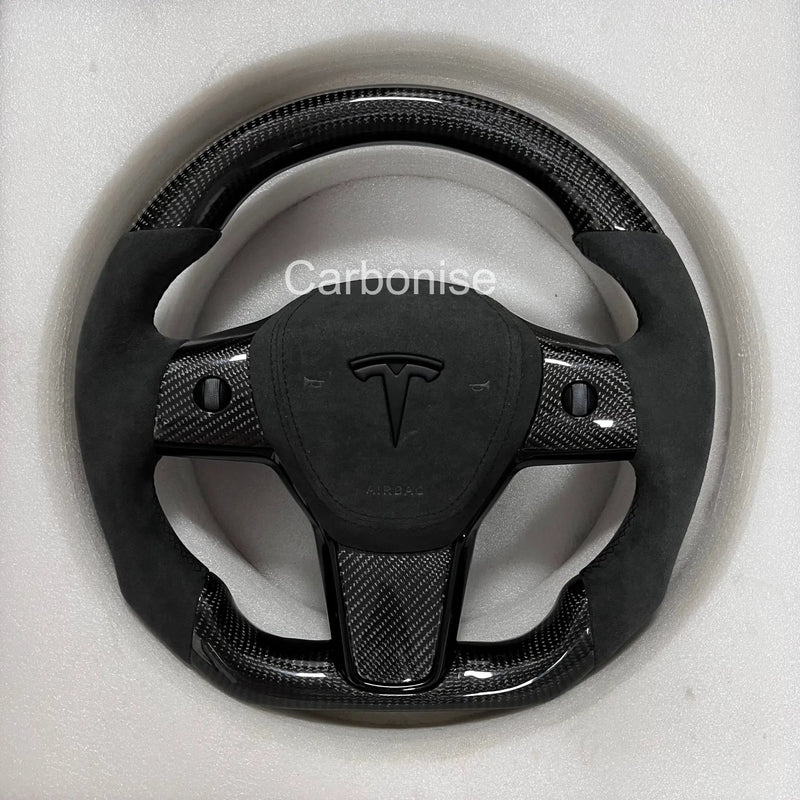 Tesla Steering Wheel (Carbon Fiber+Alcantara)#08 by CARBONISE