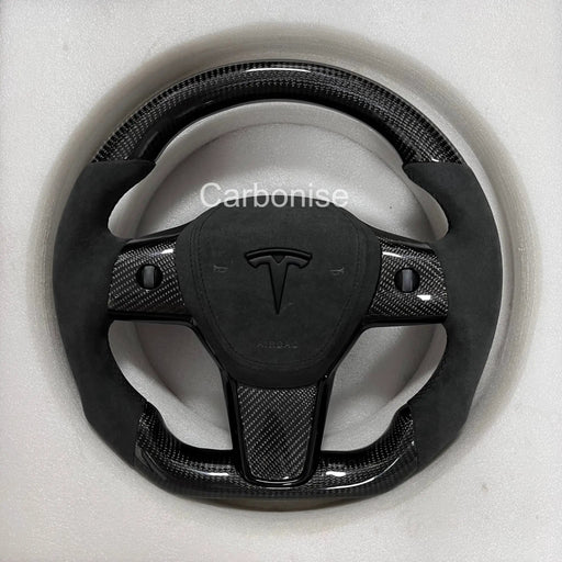 Tesla Steering Wheel (Carbon Fiber+Alcantara)#08 by CARBONISE