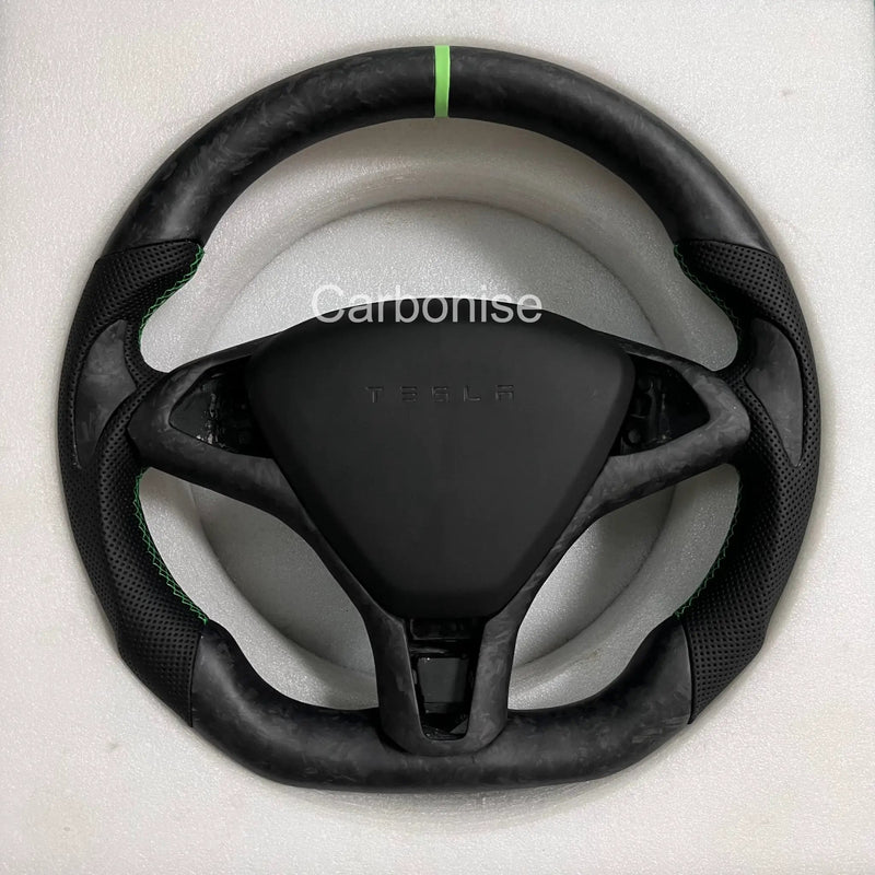 Tesla Steering Wheel (Matte Carbon Fiber+Perforated Leather)#09 by CARBONISE