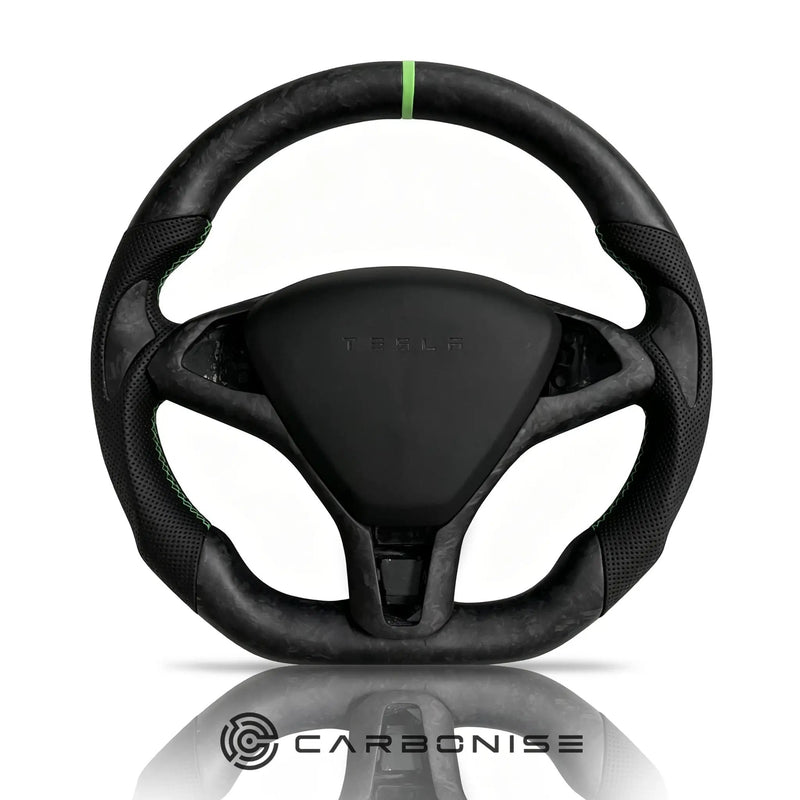 Tesla Steering Wheel (Forged Matte Carbon Fiber+Perforated Leather)#09 by CARBONISE