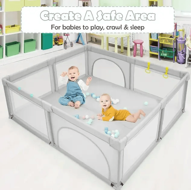 Baby Playpen light grey 180x150cm by Kiwi Grab