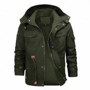Men's Thickened Cotton Jacket with Removable Velvet Lining - Hooded Winter Coat by Mead's Supply & Equipment Outfitters limited