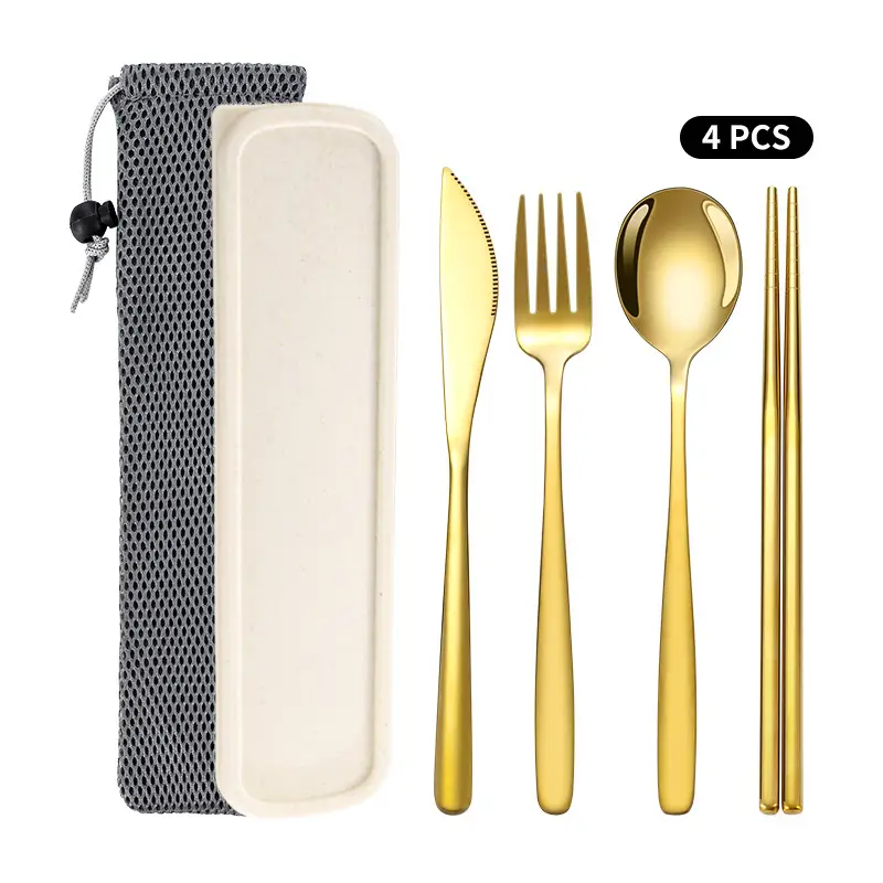 Korean Style Stainless Steel Outdoor Cutlery Set with Storage Box or Bag PJL2011 by ECOTREK