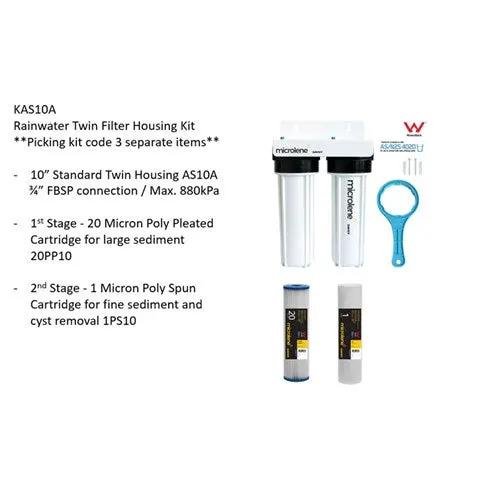 Davey Microlene KAS10A Whole House Water Filter - 2 Stage Rainwater, 10" Standard Housings NZ by Filtration Station NZ