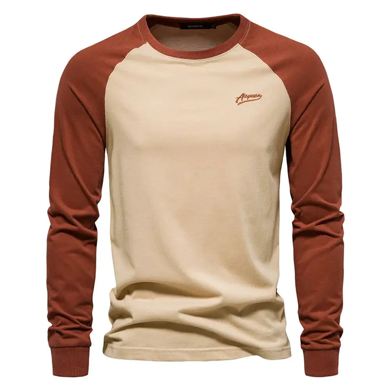 Men's Cotton Long Sleeve Color Block T-Shirt - Casual Comfort & Style by Mead's Supply & Equipment Outfitters limited