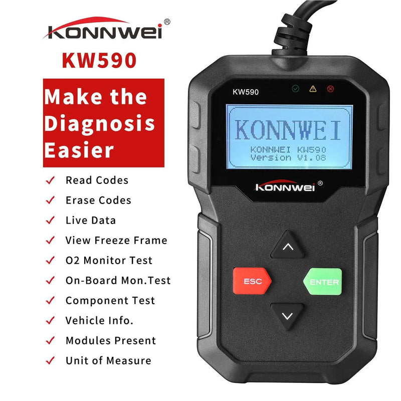 KONNWEI KW590 OBDII Diagnostic Scanner Vehicle Engine Diagnosis Code Reader by salelink.co.nz